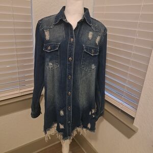 American Bazi Blue Distressed Button Down Shirt